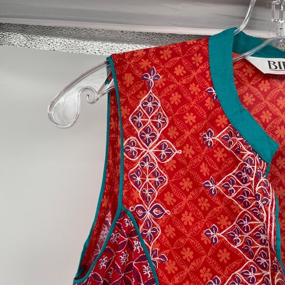 BIBA Sleeveless Midi Dress A-Line Colorful Print Womens Size 34 - Picture 5 of 9